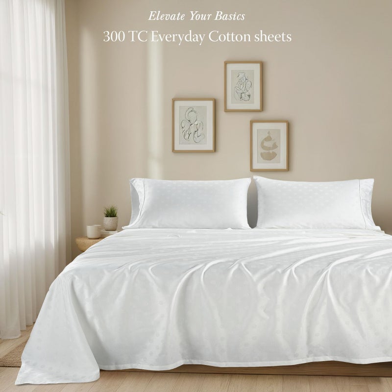 Threadmill Cotton Queen Sheet Set - 100% Cotton Damask Jacquard Sheets With 16" Deep Pocket - Soft Sateen Weave 4-Piece Cooling Bedding for Queen Size Bed - White - Image 2